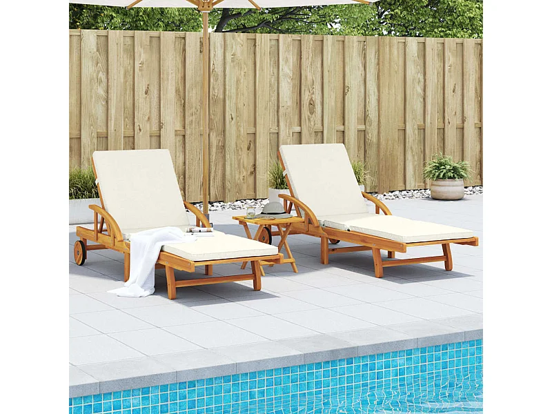 Set di 2 sedie a sdraio con cuscini 200x68x83 cm in legno di acacia