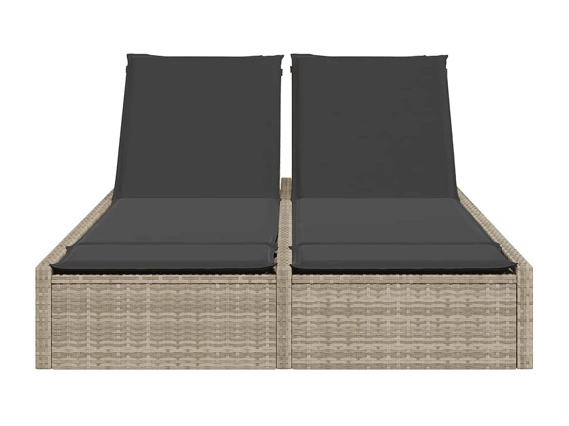 Chaise longue double avec coussins gris clair résine tressée
