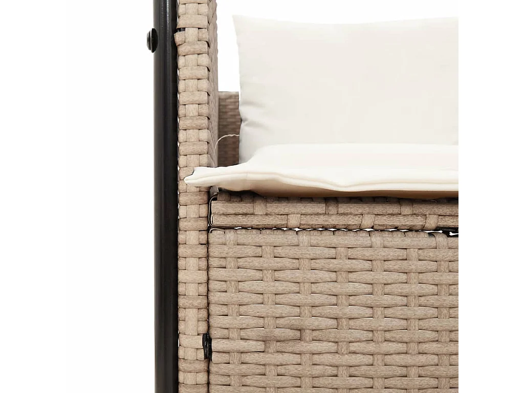 Chaise longue double avec toit et rideaux beige résine tressée