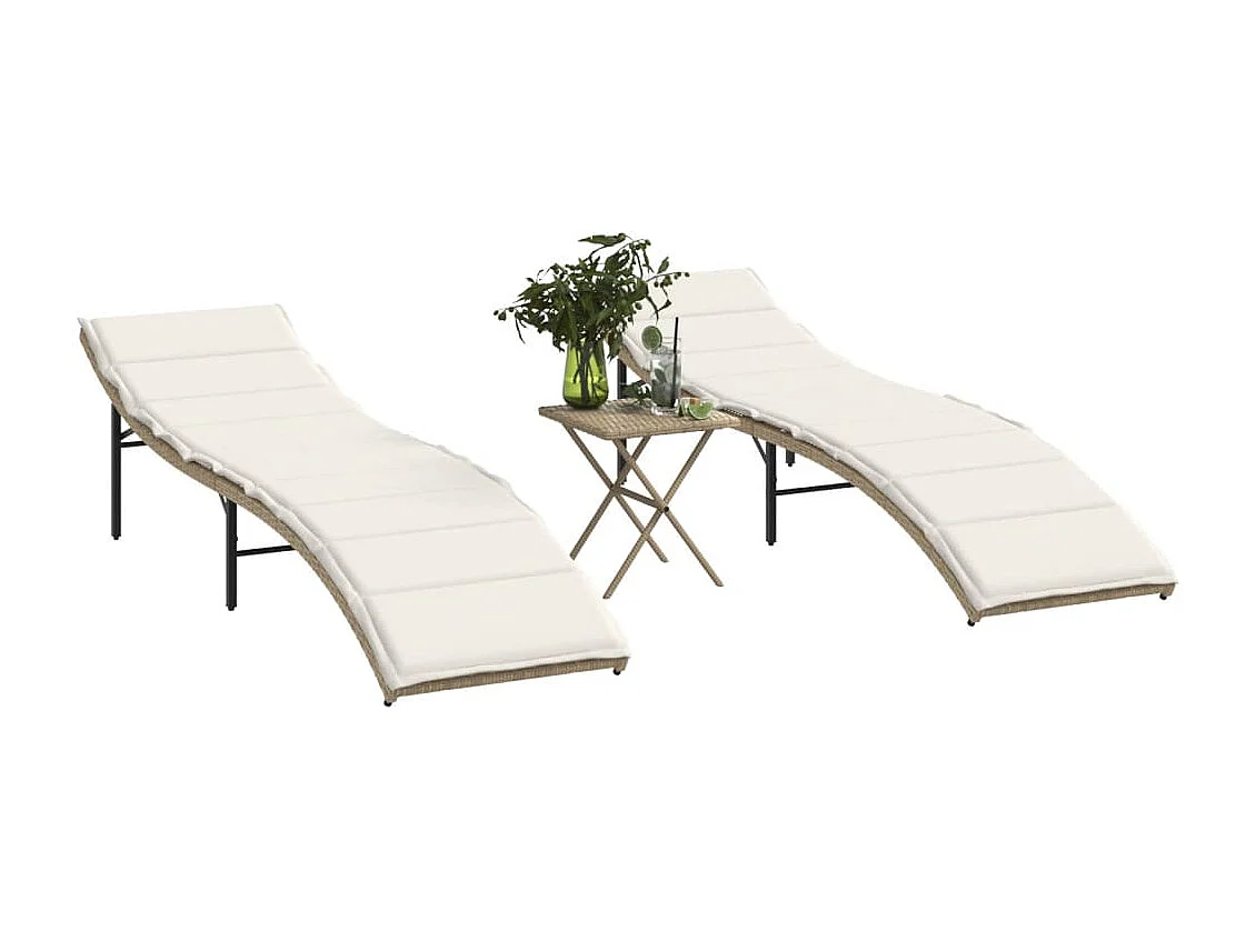 Conjunto de 2 cadeiras de praia com mesa de resina tecida bege