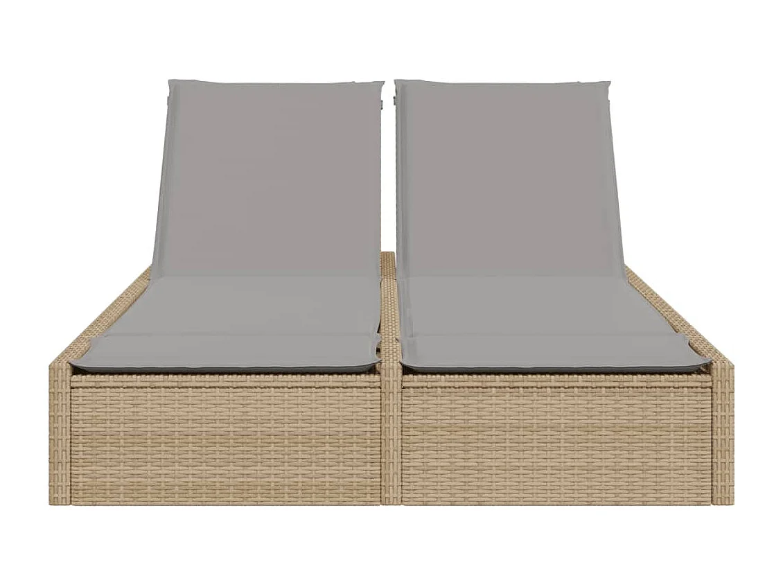 Chaise longue double avec coussins beige résine tressée