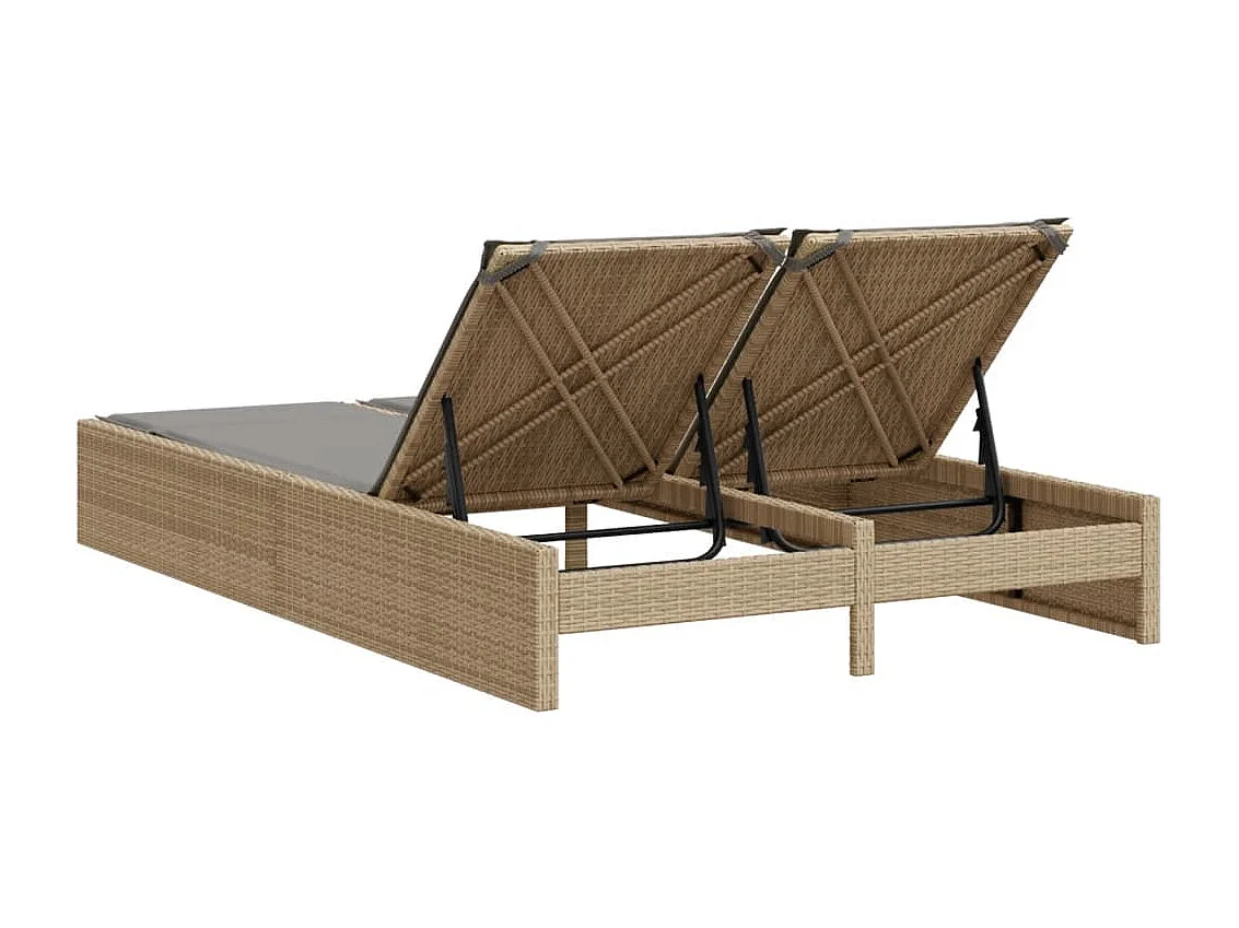 Chaise longue double avec coussins beige résine tressée