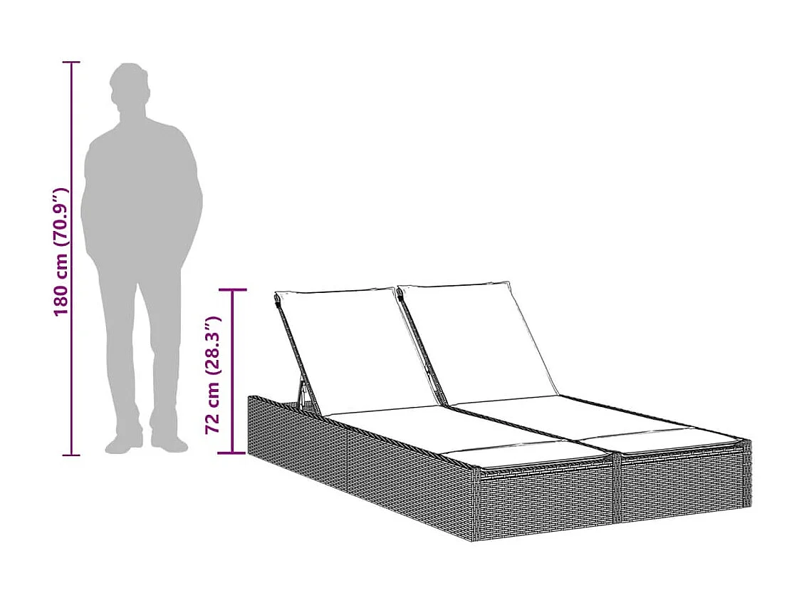 Chaise longue double avec coussins beige résine tressée