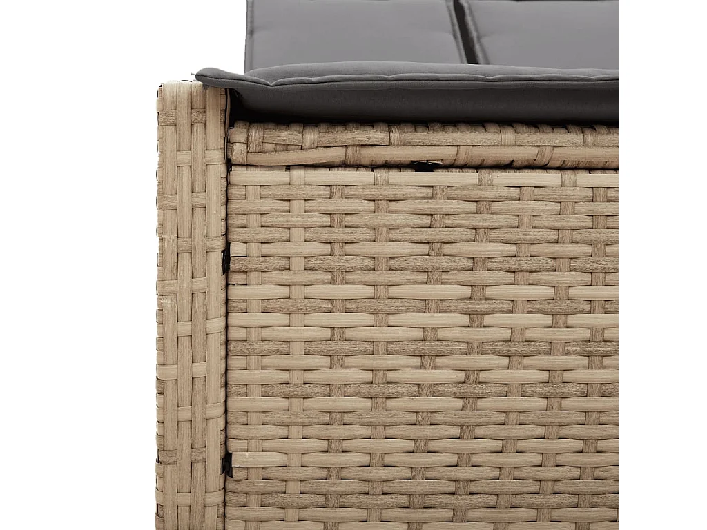 Chaise longue double avec coussins beige résine tressée