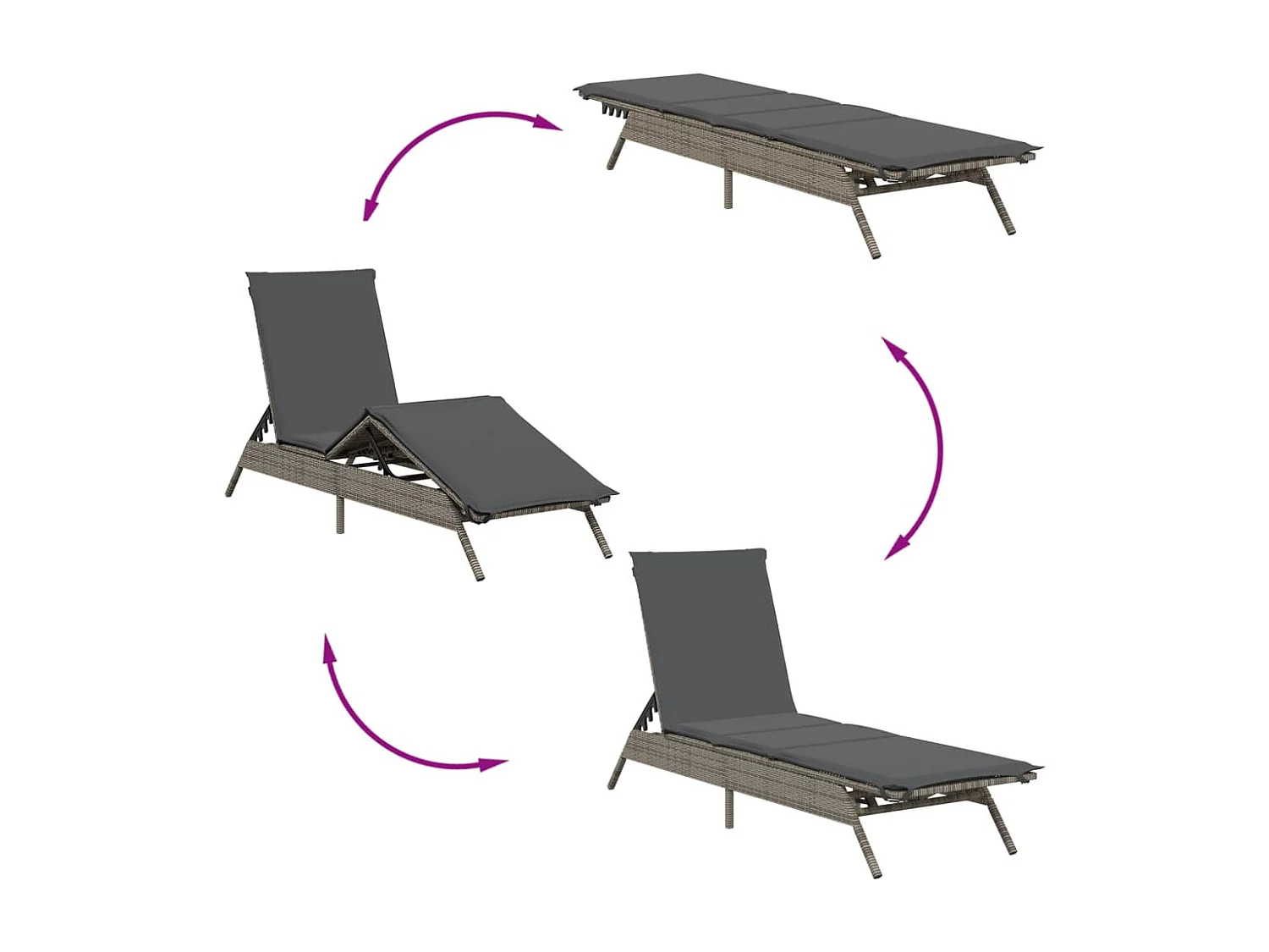 Juego de 2 tumbonas con mesa de resina trenzada gris.