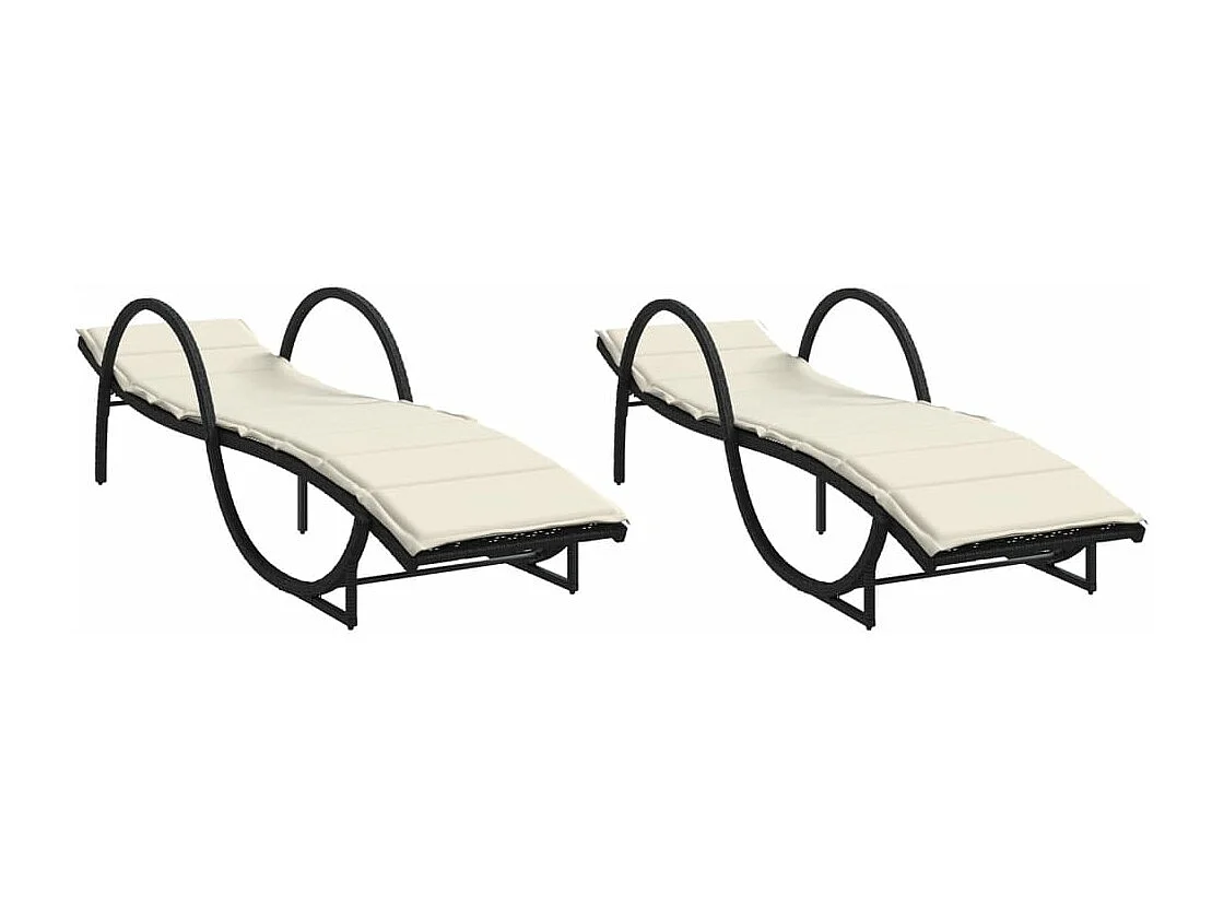 Chaises longues lot de 2 avec coussins noir résine tressée