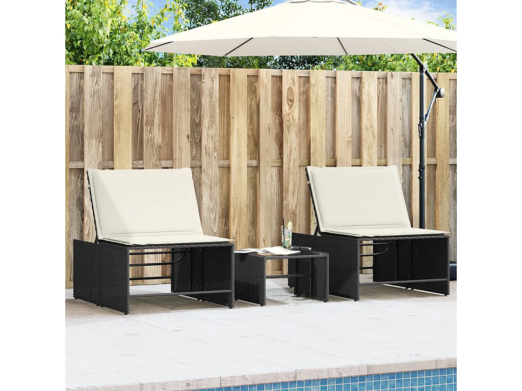 Chaises longues lot de 2 avec table noir résine tressée