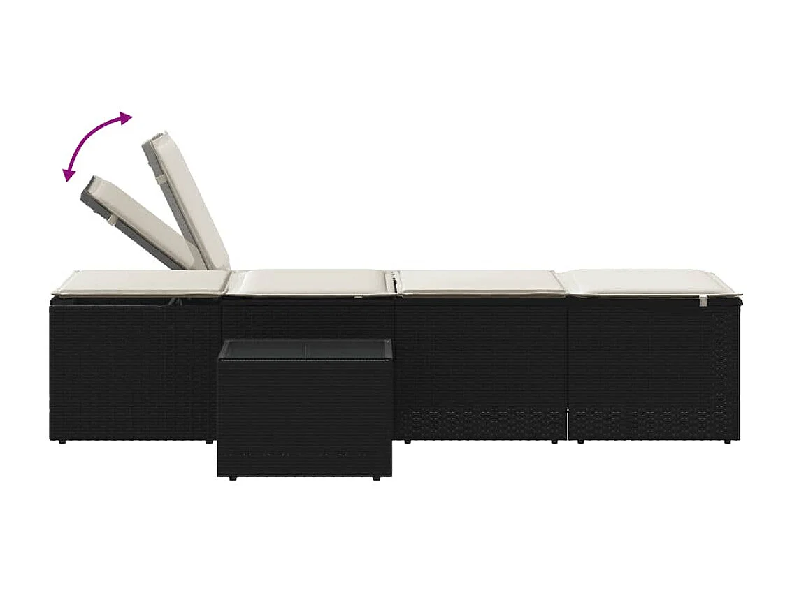 Chaises longues lot de 2 avec table noir résine tressée