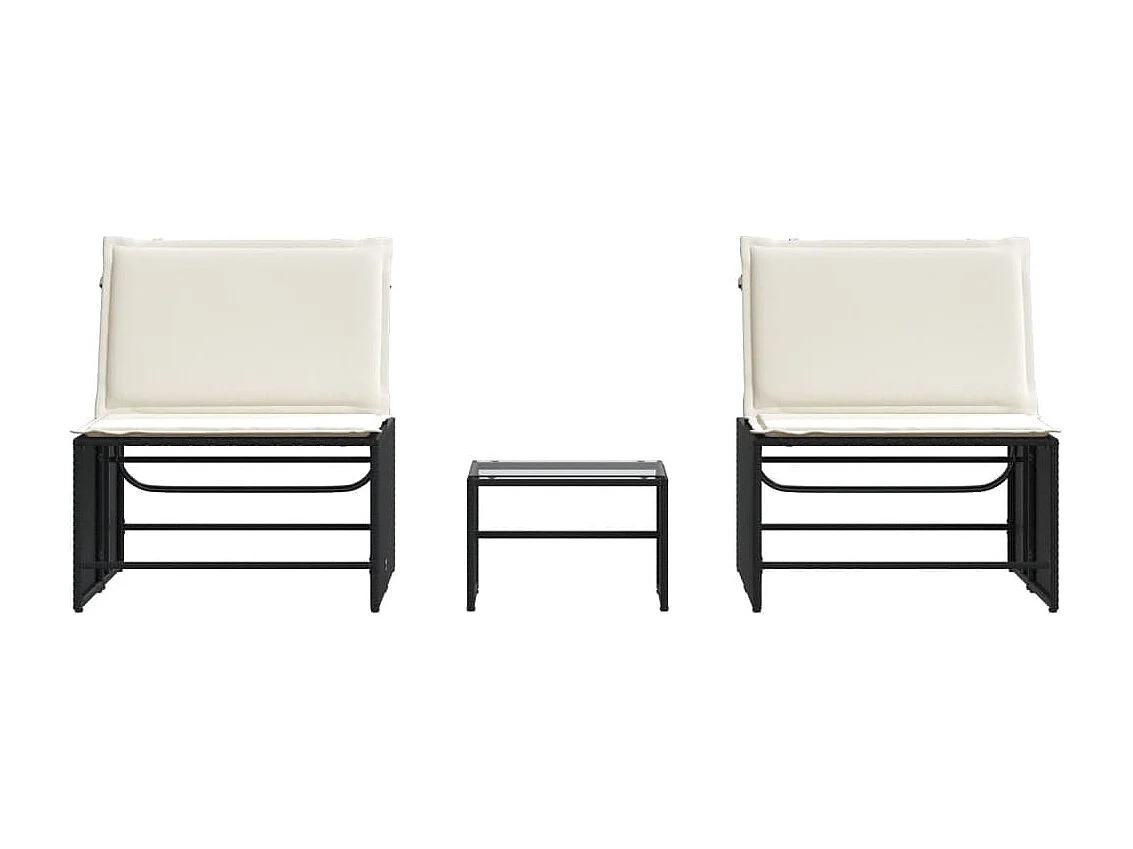 Chaises longues lot de 2 avec table noir résine tressée