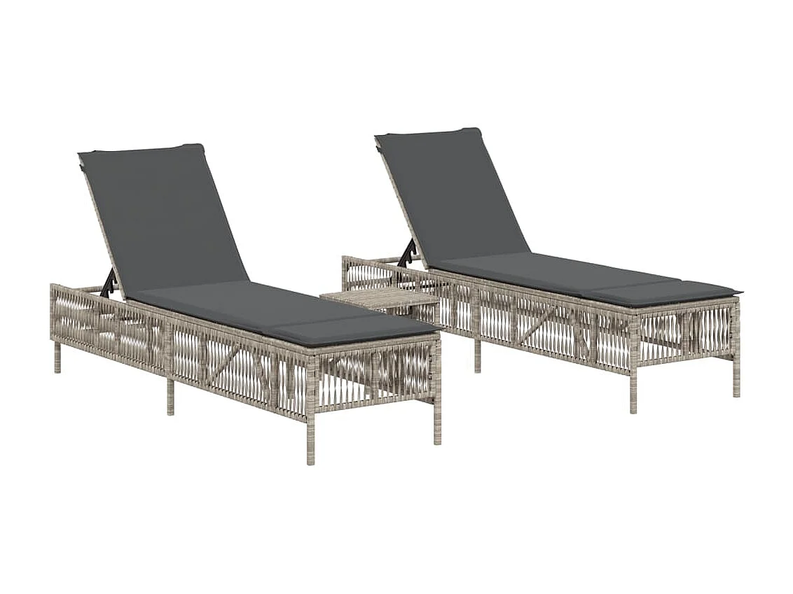 Conjunto de 2 cadeiras de praia com mesa de resina tecida cinza claro