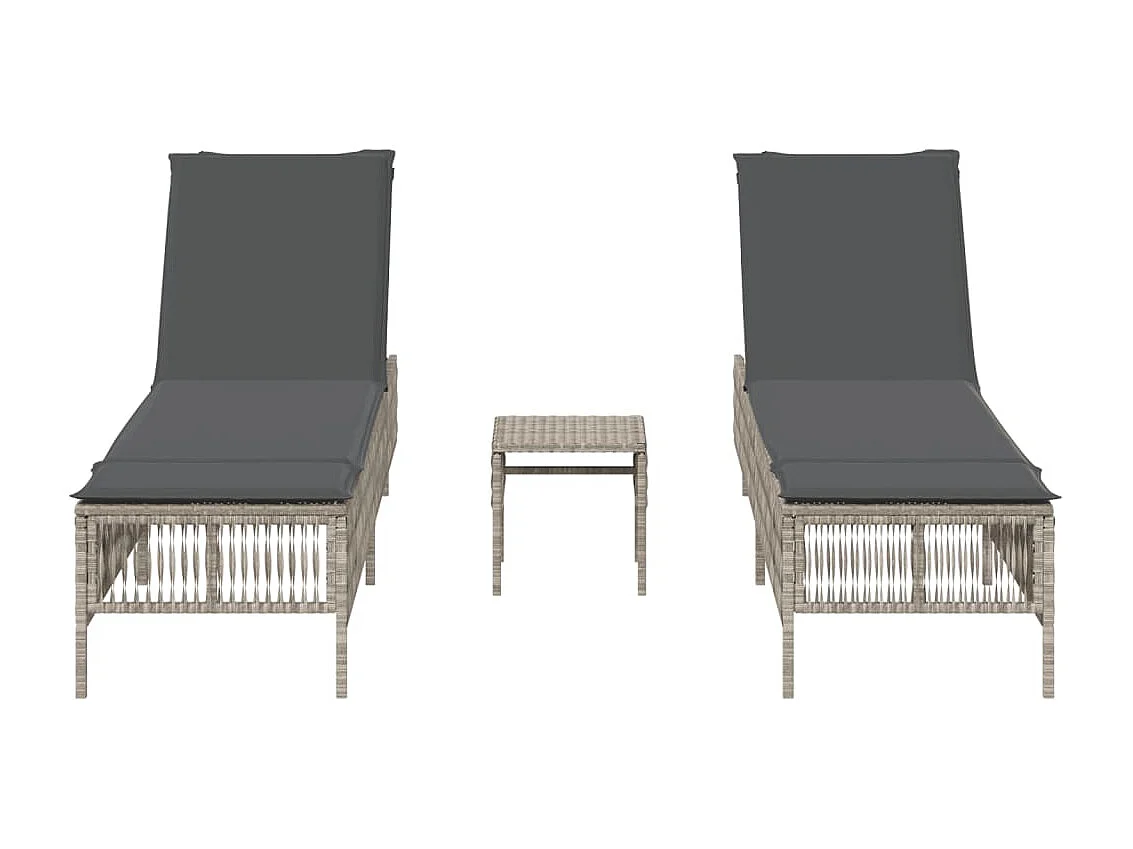Conjunto de 2 cadeiras de praia com mesa de resina tecida cinza claro