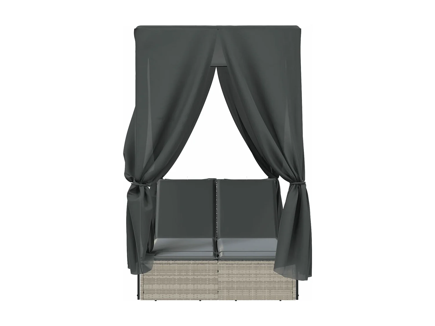 Chaise longue double avec toit et rideaux gris clair poly rotin