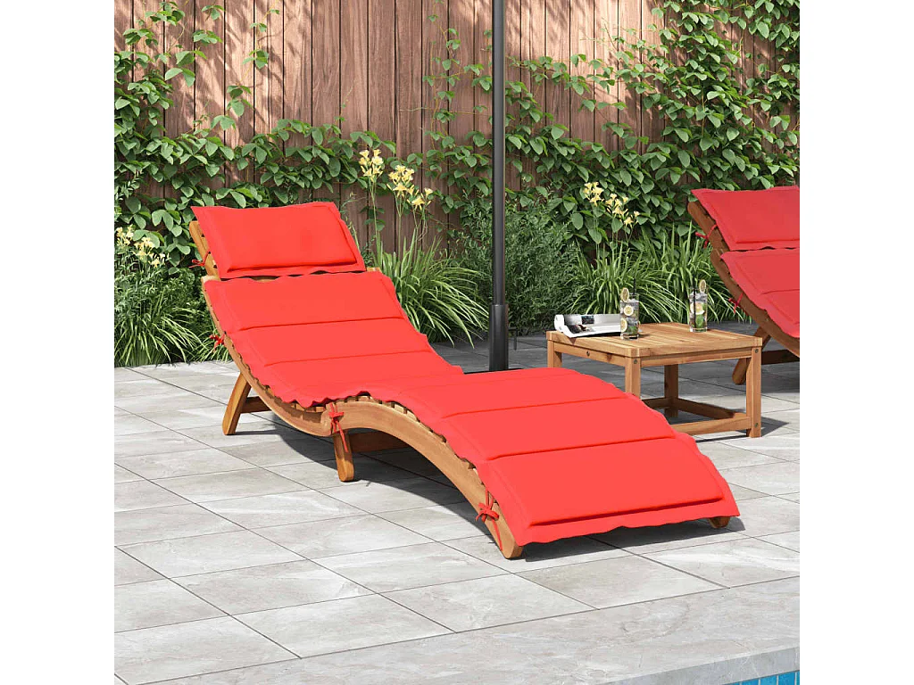 Chaise longue avec coussin rouge bois d'acacia solide