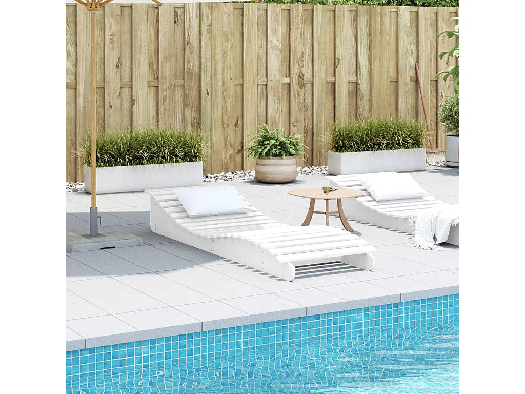 Chaise longue blanc 205x60x31,5 cm bois massif de pin