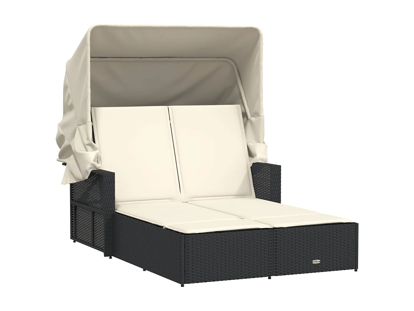 Chaise longue double et auvent et coussins noir résine tressée