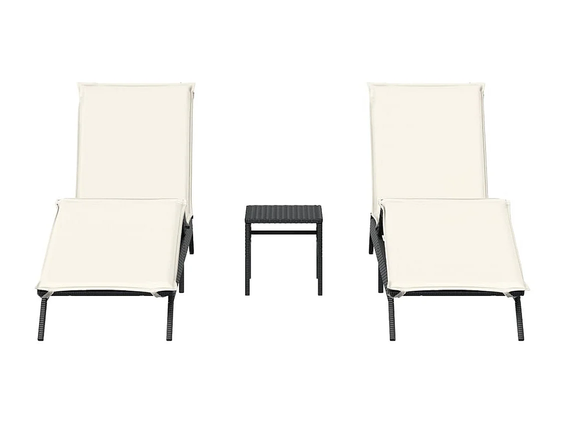 Chaises longues lot de 2 avec table noir résine tressée