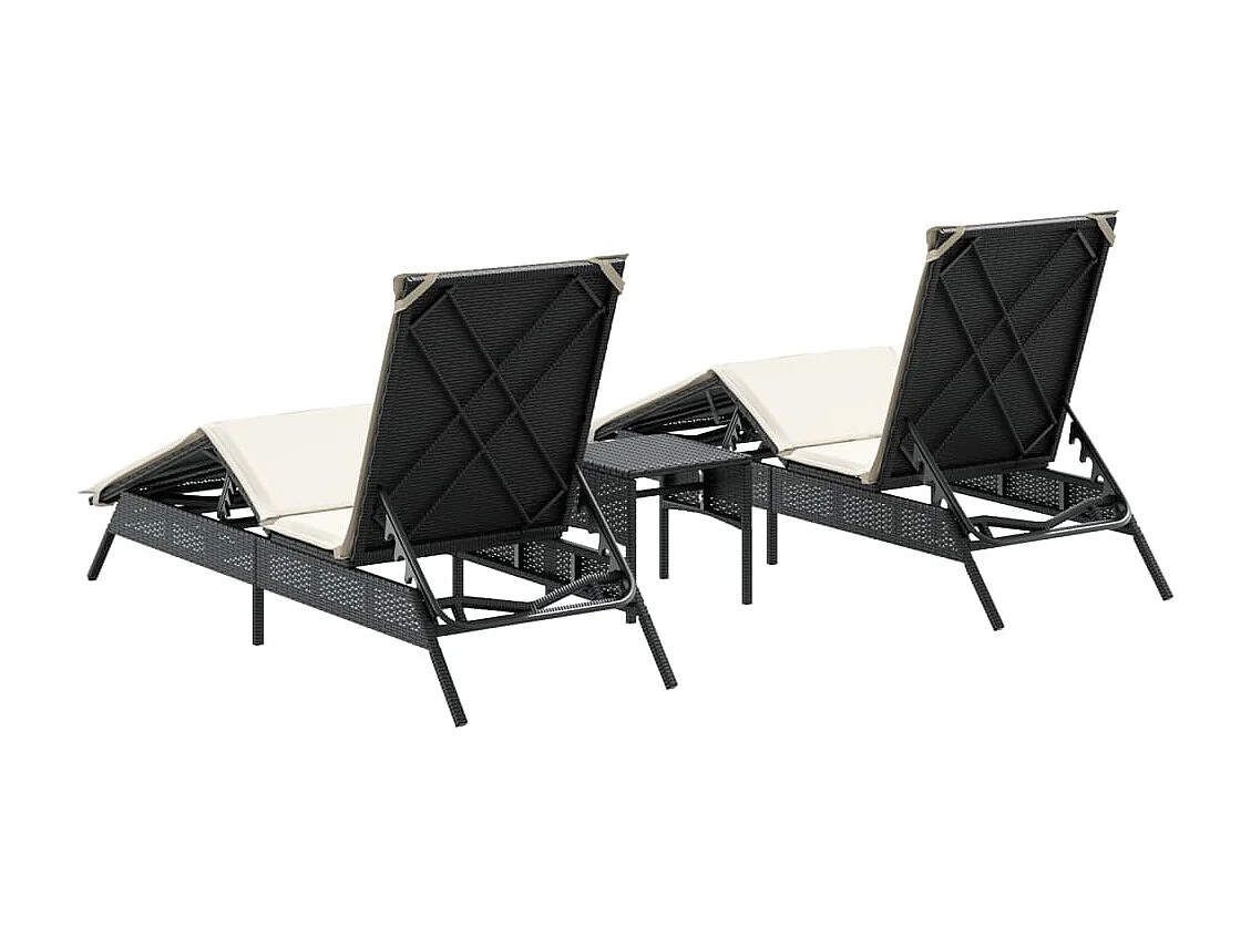Chaises longues lot de 2 avec table noir résine tressée