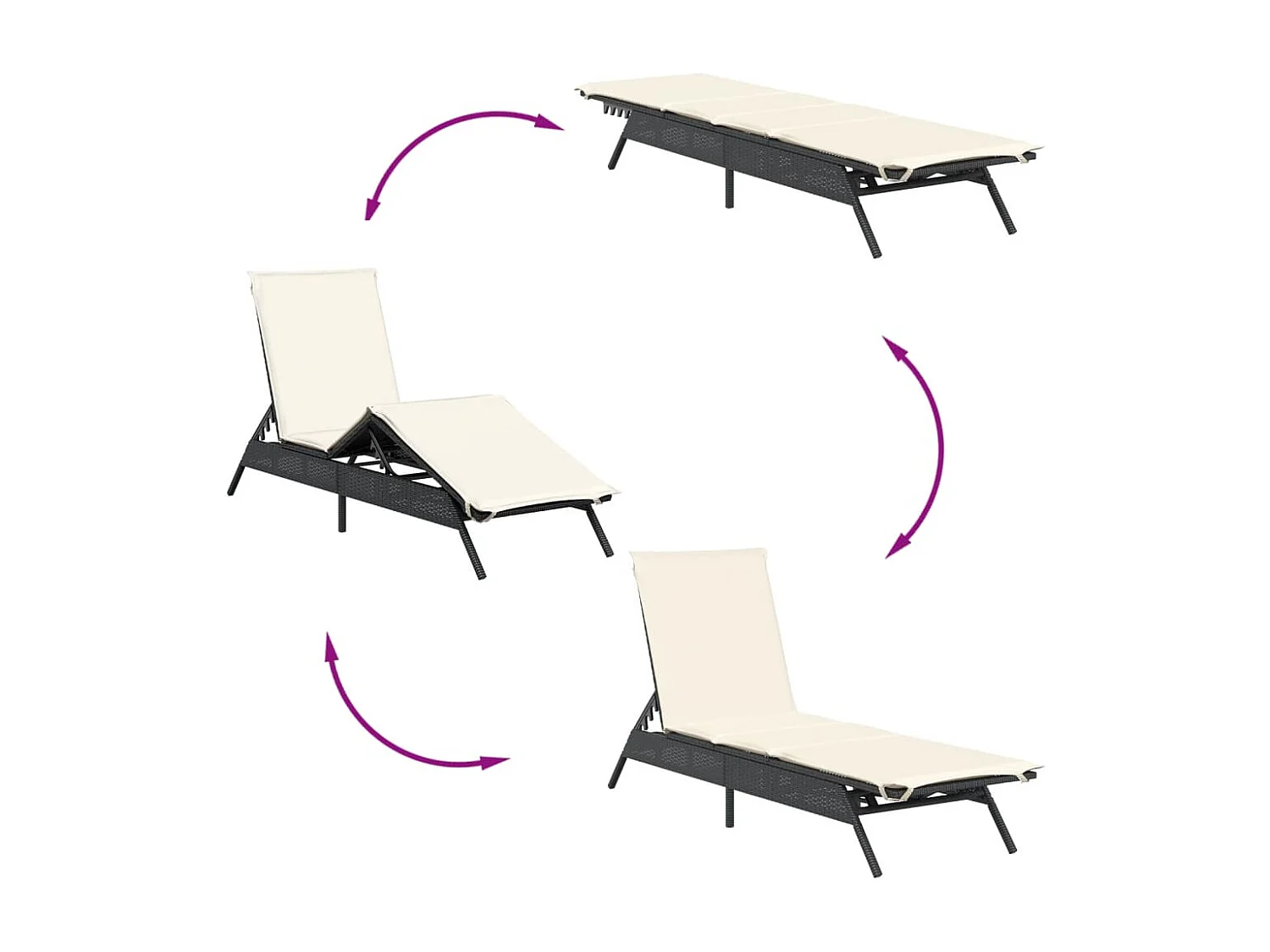 Chaises longues lot de 2 avec table noir résine tressée