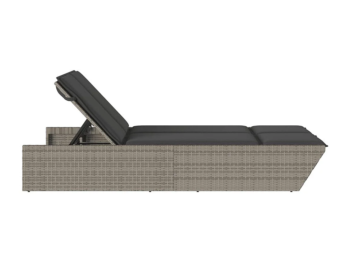 Chaise longue double avec coussins gris résine tressée