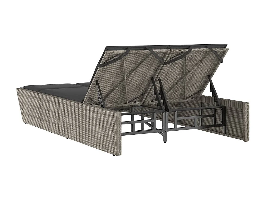 Chaise longue double avec coussins gris résine tressée