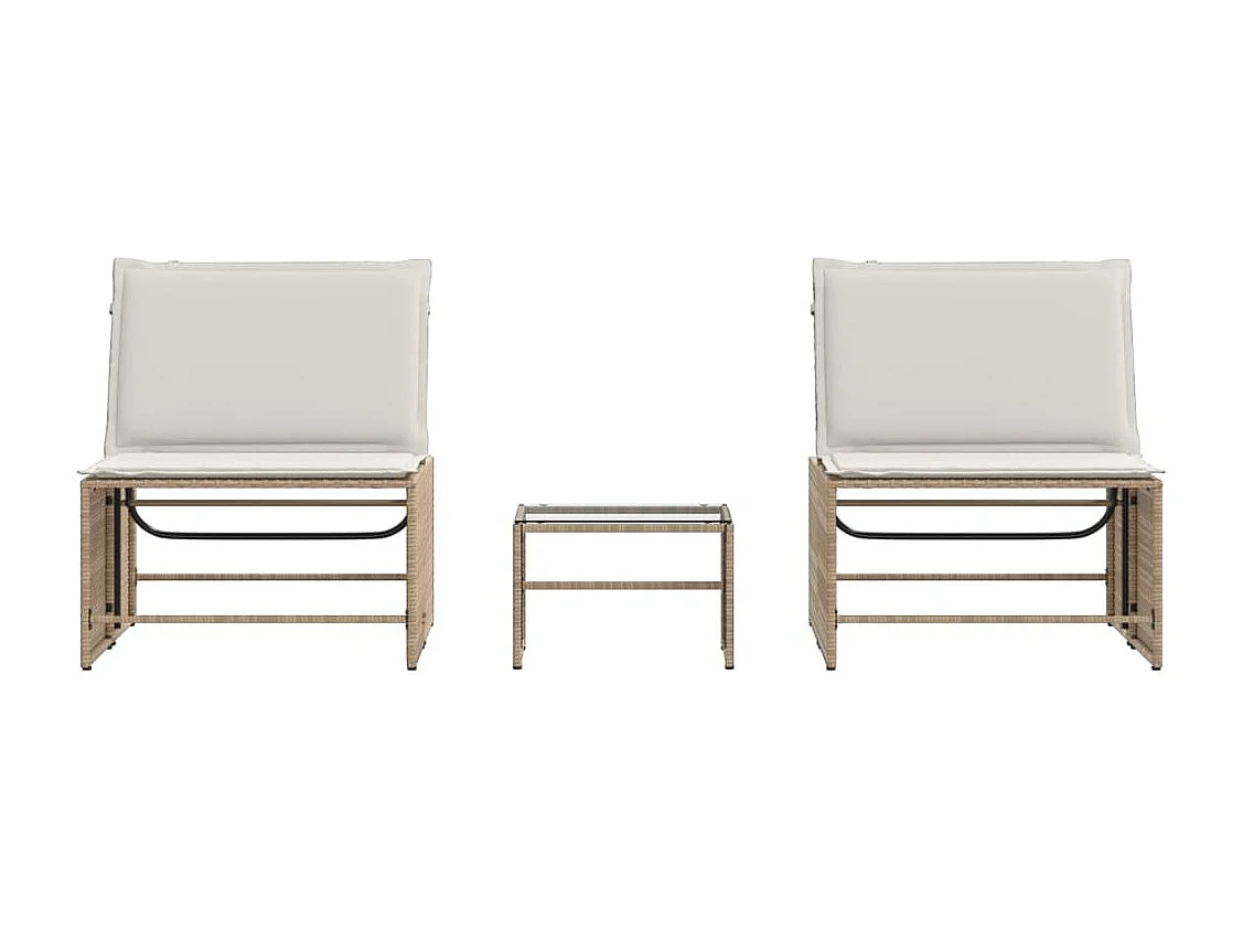 Conjunto de 2 cadeiras de praia com mesa de resina tecida bege