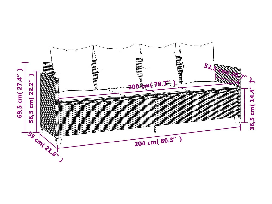 Chaise longue avec coussins marron résine tressée