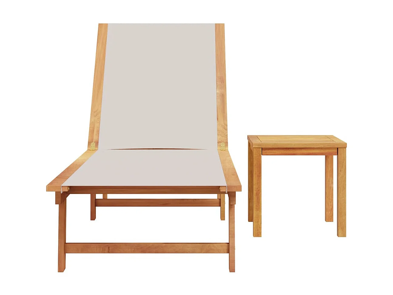 Chaise longue et table gris bois d'acacia solide et textilène