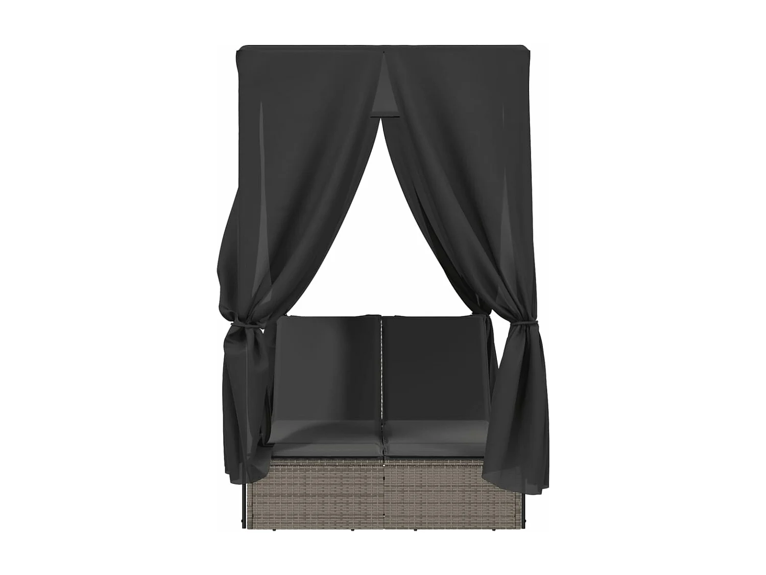 Chaise longue double avec toit et rideaux gris résine tressée