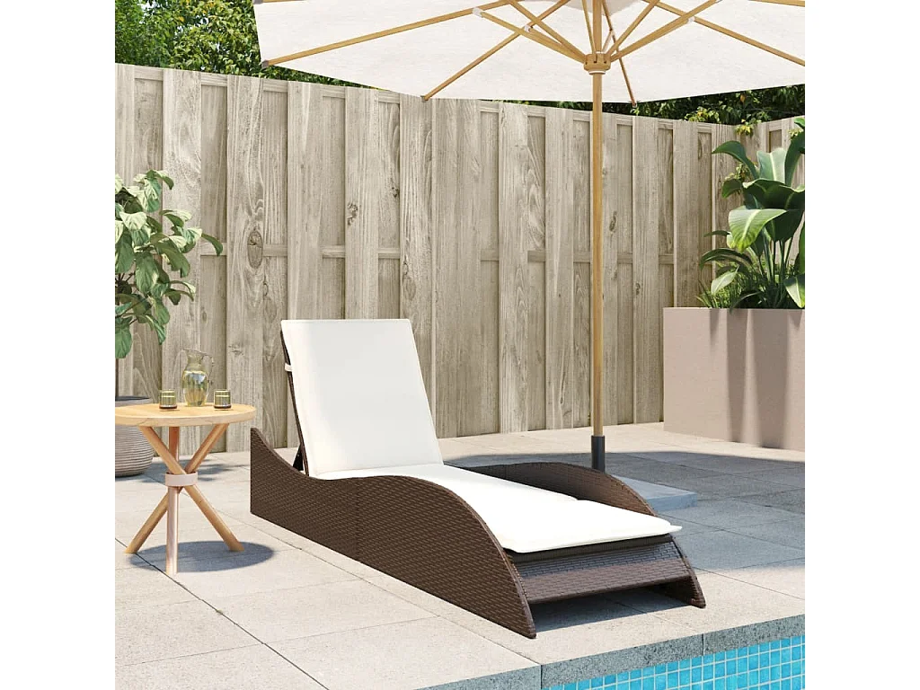 Chaise longue avec coussin marron 60x205x73 cm résine tressée