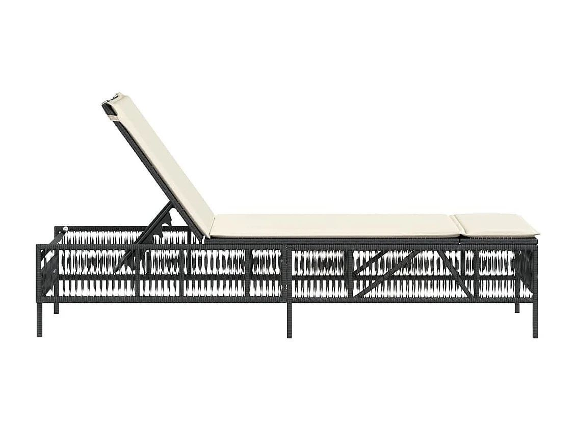 Chaise longue avec coussin noir résine tressée
