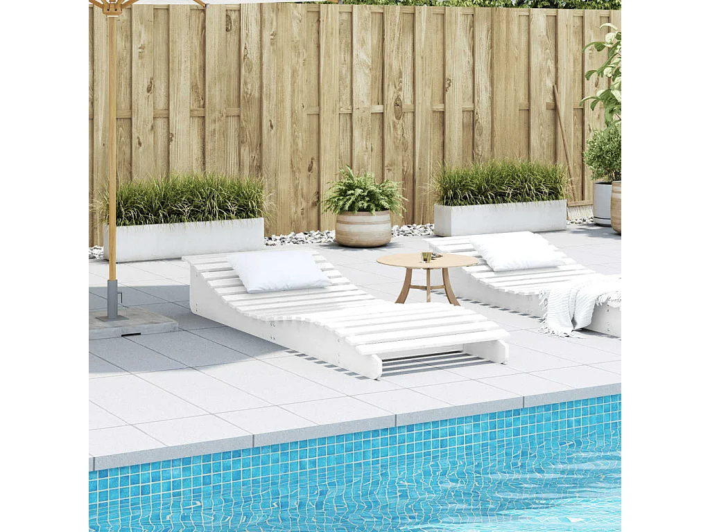 Chaise longue blanc 205x80x31,5 cm bois massif de pin
