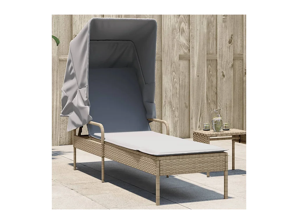 Chaise longue avec auvent beige résine tressée