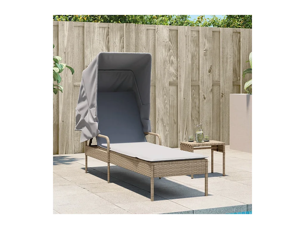 Chaise longue avec auvent beige résine tressée