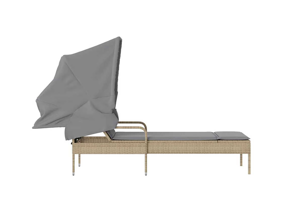 Chaise longue avec auvent beige résine tressée