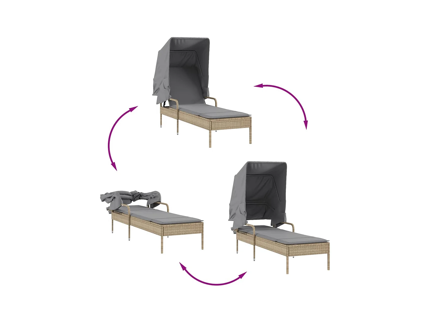 Chaise longue avec auvent beige résine tressée