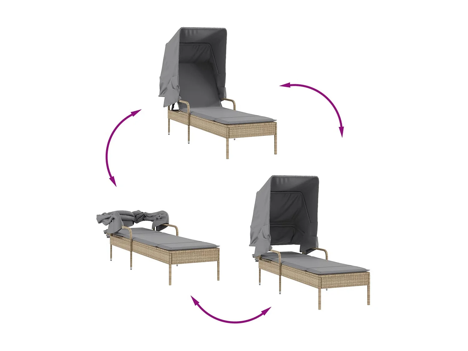 Chaise longue avec auvent beige résine tressée