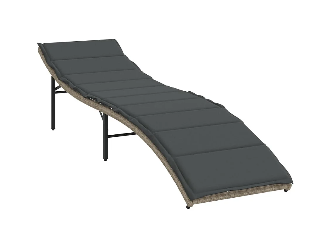 Chaises longues lot de 2 et coussins gris clair résine tressée