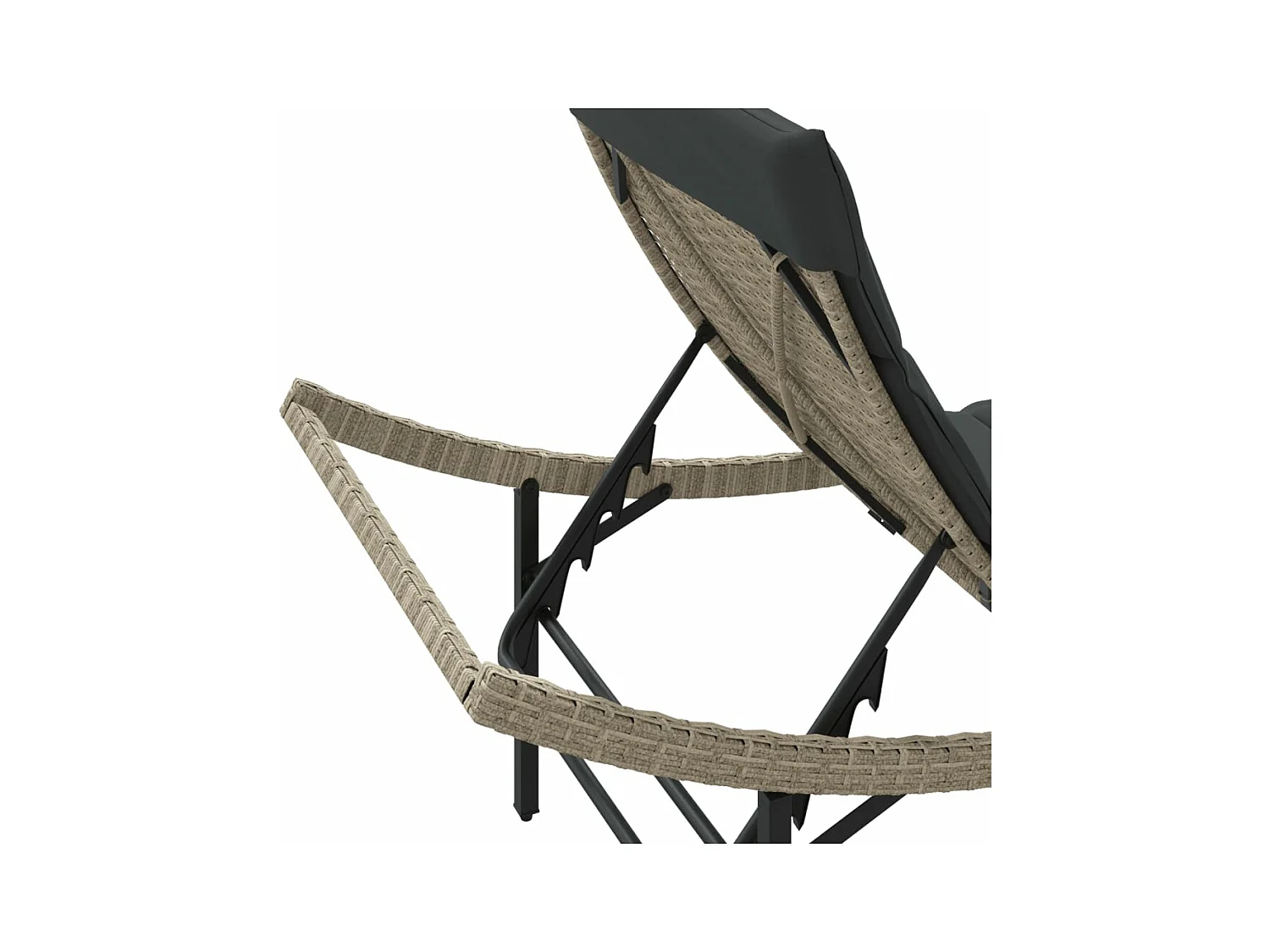 Chaises longues lot de 2 et coussins gris clair résine tressée