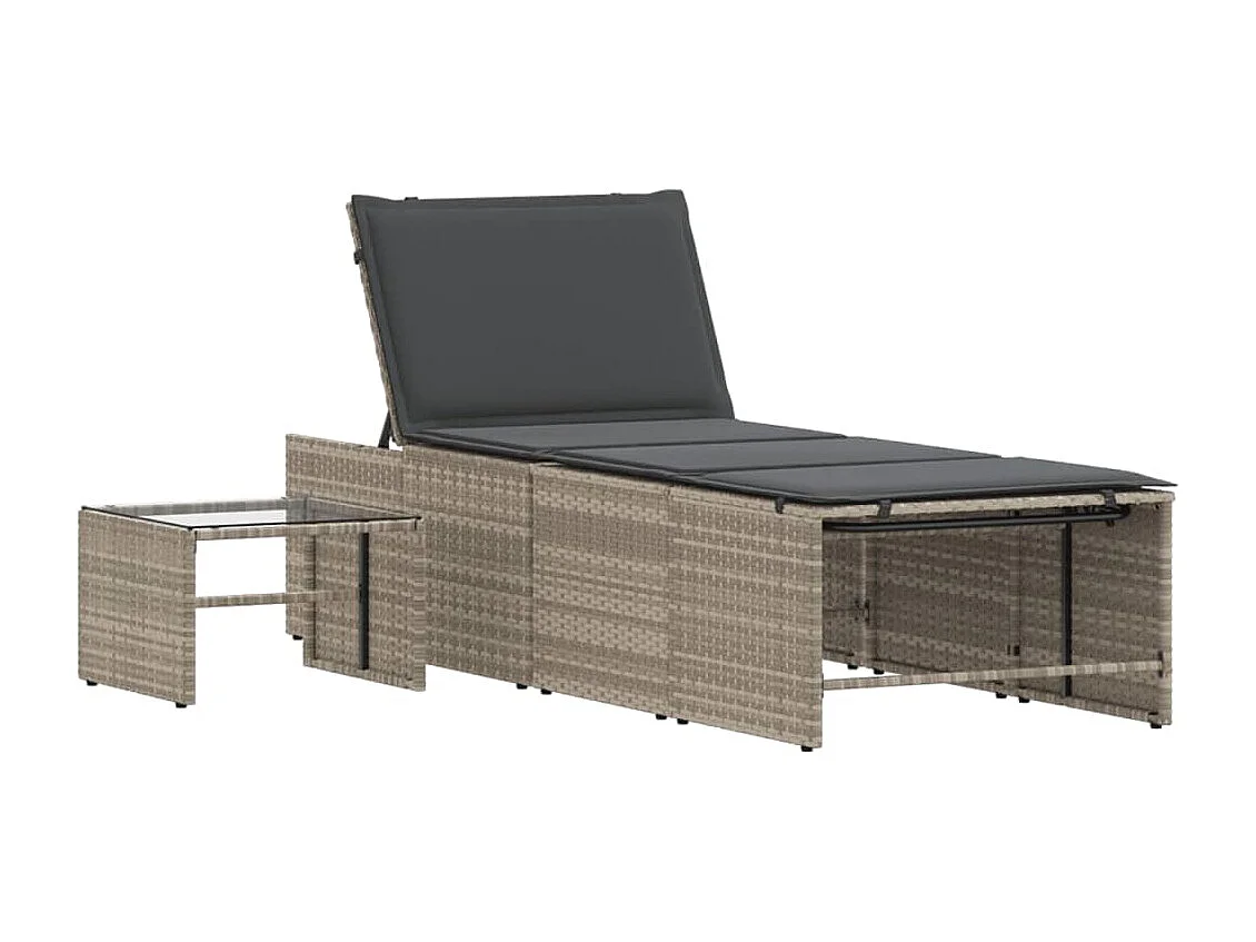 Chaises longues lot de 2 avec table gris clair résine tressée