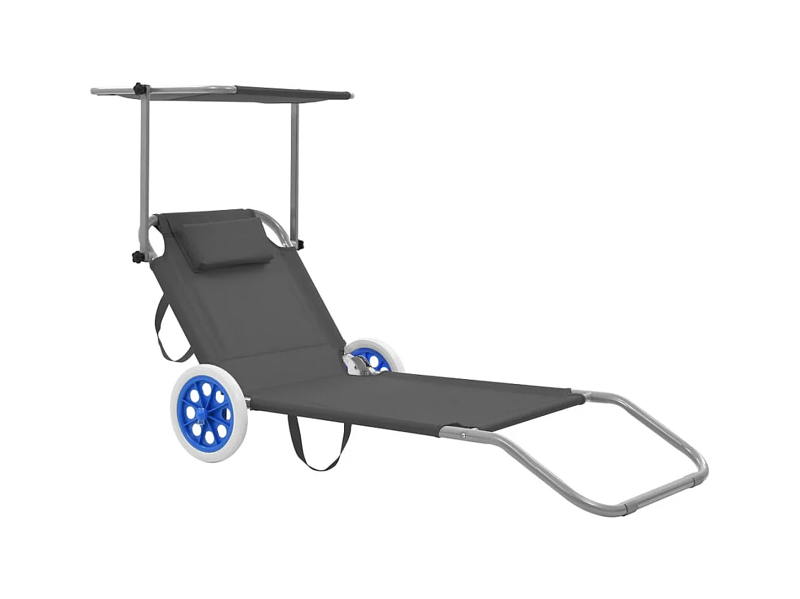 Opvouwbare loungestoel met luifel en wielen Steel Grey