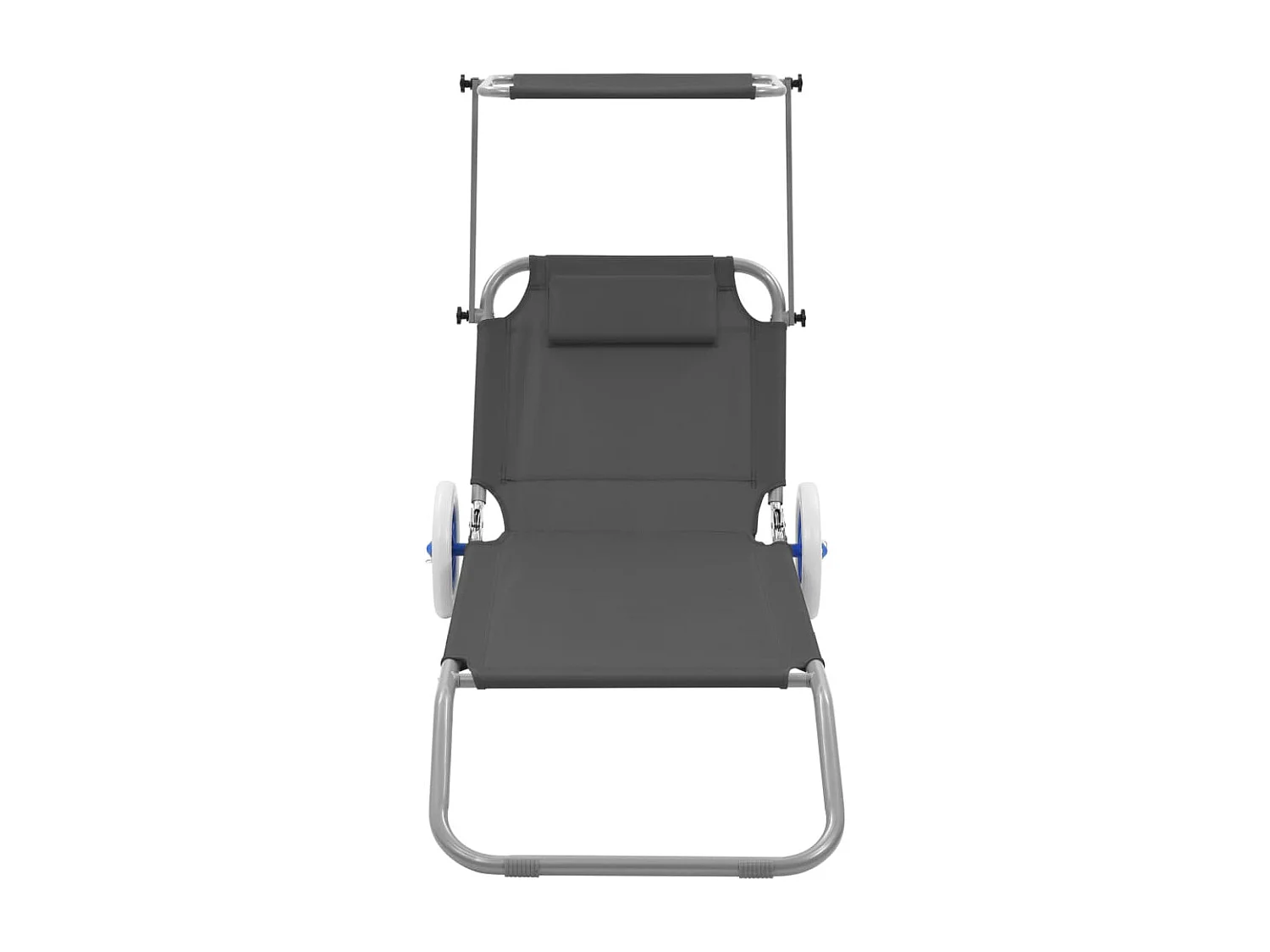 Chaise longue pliable avec auvent et roues Acier Gris