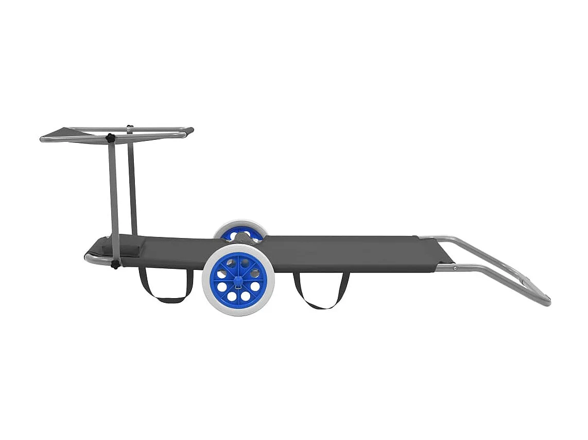 Chaise longue pliable avec auvent et roues Acier Gris