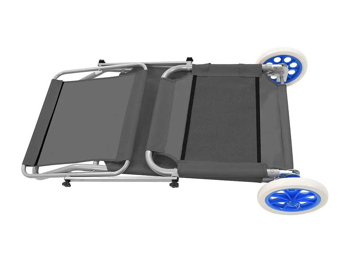 Chaise longue pliable avec auvent et roues Acier Gris