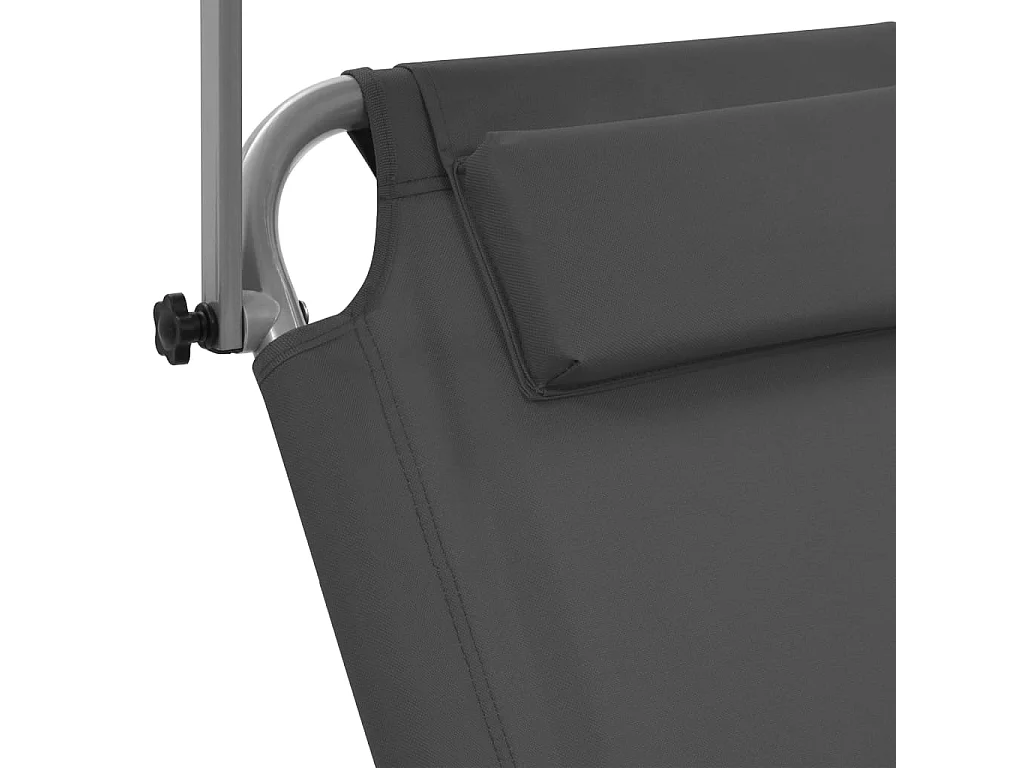 Chaise longue pliable avec auvent et roues Acier Gris