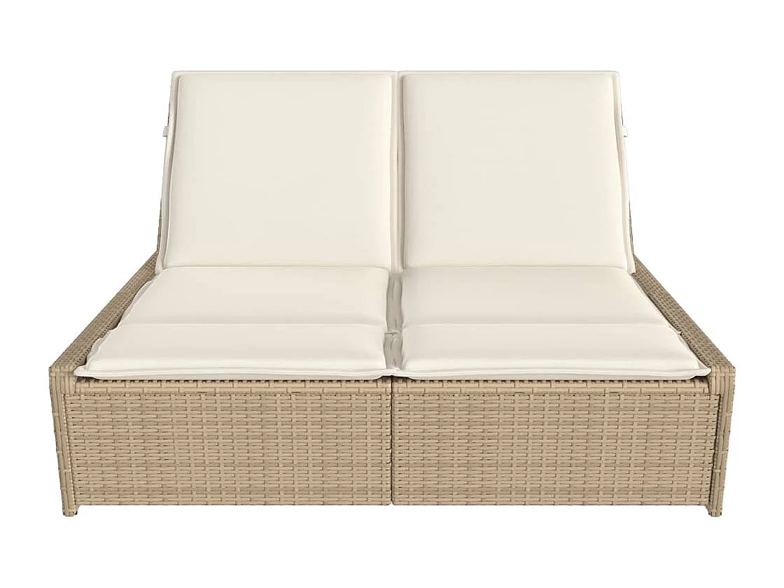 Chaise longue double avec coussins beige résine tressée