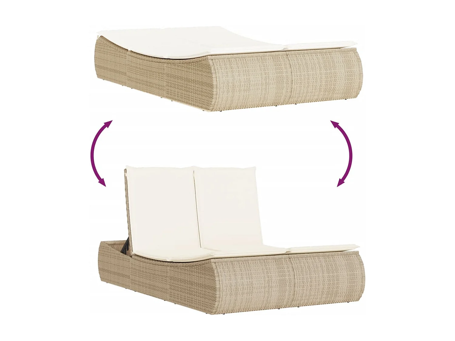 Chaise longue double avec coussins beige résine tressée