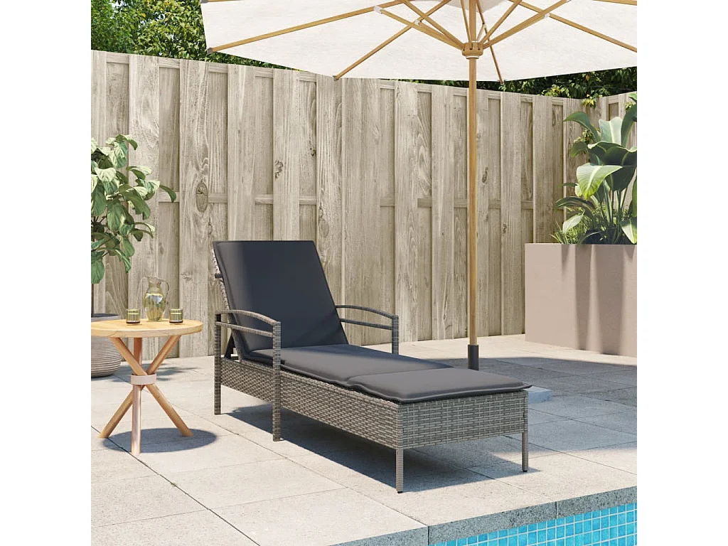 Chaise longue avec coussin gris 63x200x81 cm résine tressée