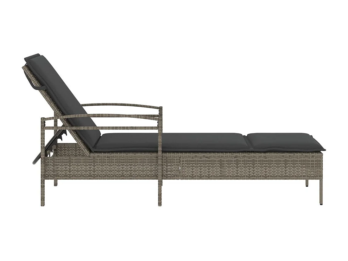 Chaise longue avec coussin gris 63x200x81 cm résine tressée