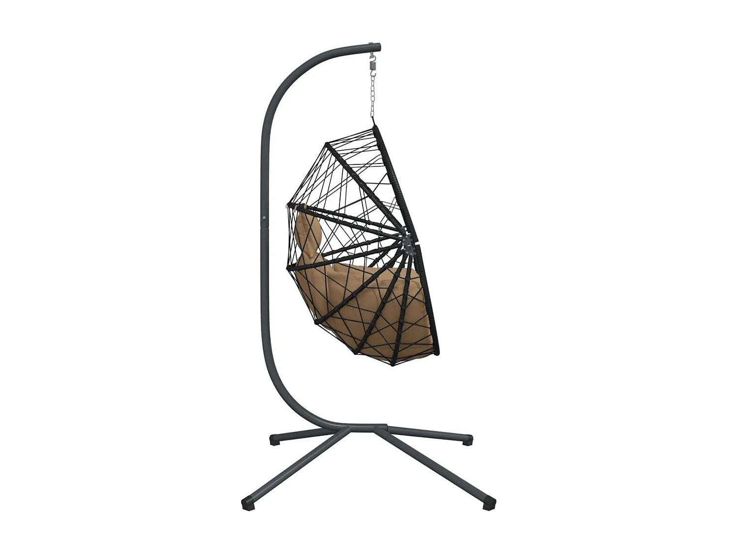 Chaise suspendue en forme d'œuf et support taupe rotin et acier