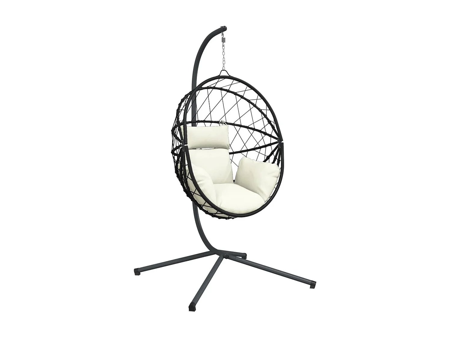 Silla colgante en forma de huevo y soporte de ratán y acero beige